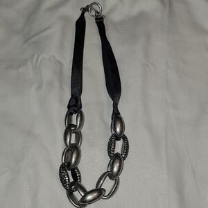LOFT Black and Silver Ribbon Statement Link Necklace